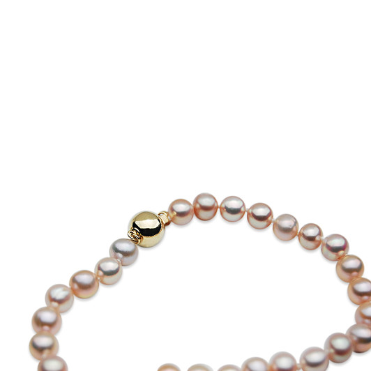 FB021 (AA+ 6-7 mm Pink Freshwater Pearl Bracelet 14k Yellow gold clasp, 8" long )
