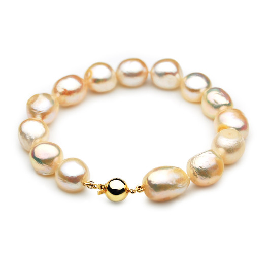 FB036 (A 13 mm Baroque Pink Freshwater Pearl Bracelet 14k Yellow gold clasp, 8.8" long )