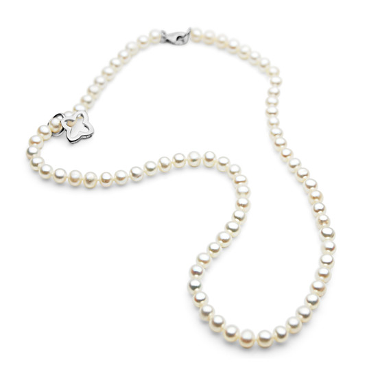 FN047-A ( 5mm White Freshwater Cultured Pearl Necklace With White Gold Clasp with Pendant Charm, 16" long )