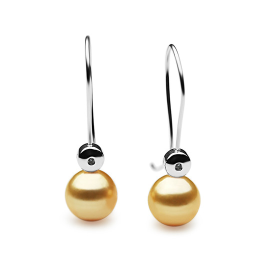 GE115 (AAA 10mm Australian Golden South Sea Pearl Earrings and Diamonds )