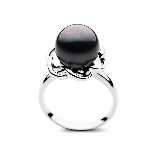 TR002S ( AAA 11 mm Tahitian Black Pearl Ring in Silver )