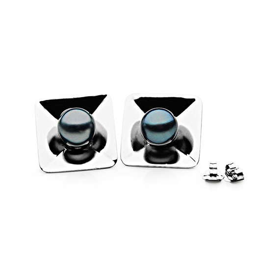 TE134a ( AAA 9mm Tahitian Silver Grey Pearl Earrings In Silver )