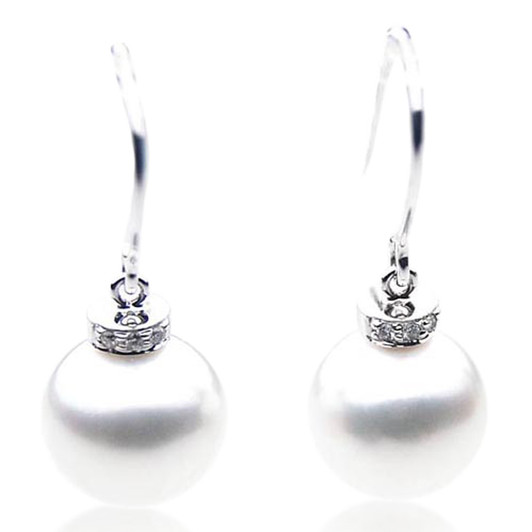 SE063-1 ( AAA 9.8-10 mm Australian South Sea Pearl Earrings Diamonds in 18k White Gold)