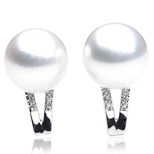 SE017-1 (AAA 10 mm Australian South Sea Pearl Earrings Diamonds 18k White Gold)