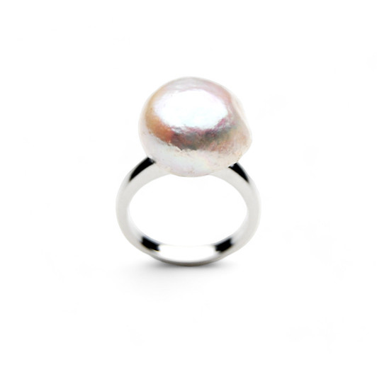 FPR09 ( Affordable Pearl Rings Huge size 15mm Pink Baroque Pearl Silver Ring )