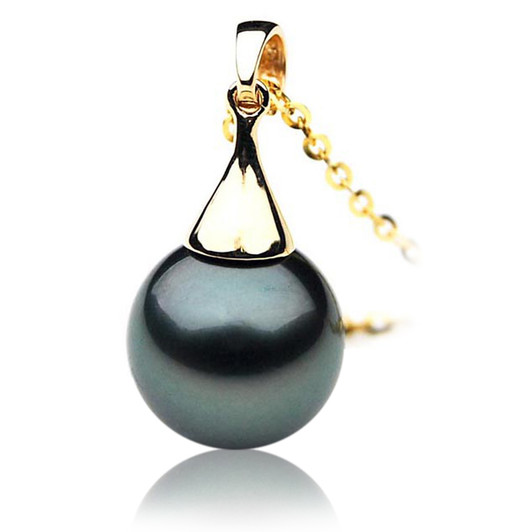 TP006 (AAA 11mm Tahitian Black pearl Pendant in 18k Gold )