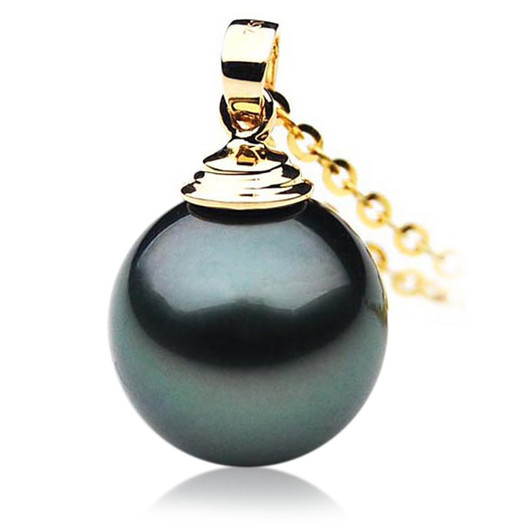 TP008 (AAA 11mm Tahitian Black pearl Pendant in 18k Gold )