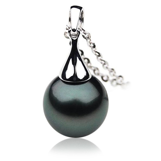 TP019 (AAA 12mm Tahitian Black pearl  Pendant in 18k White Gold )