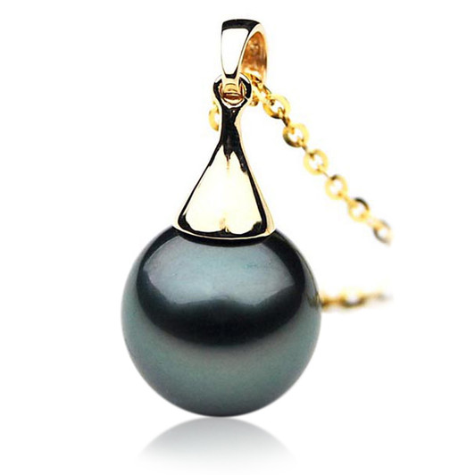 TP020 (AAA 12mm Tahitian Black pearl Pendant in 18k Gold )