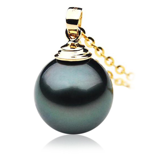 TP022 (AAA 12mm Tahitian Black pearl Pendant in 18k Gold )