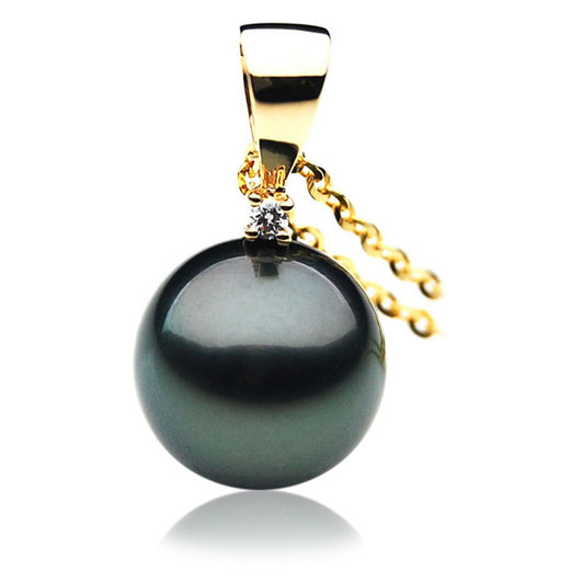 TP028 (AAA 12mm Tahitian Black pearl Pendant and Diamonds in 18k Gold)