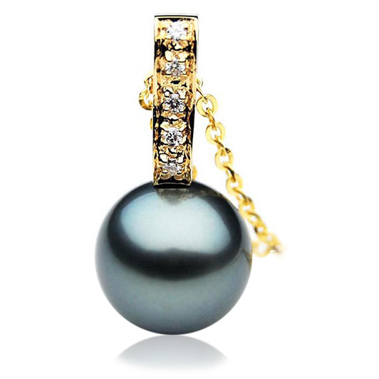 TP034 (AAA 12mm Tahitian Black pearl Pendant and Diamonds in 18k Gold)