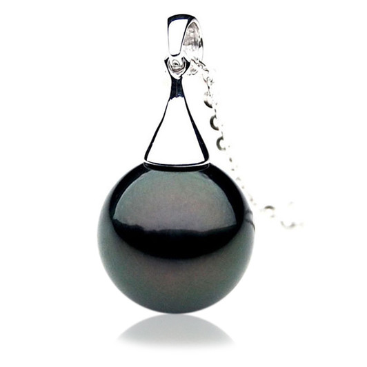 TP049 (AAA 13mm Tahitian Black pearl Pendant in 18k White Gold)
