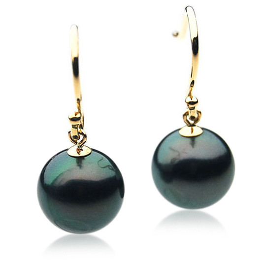 TE042 (AAA 12mm Tahitian Black Pearl Earrings  In 18k Gold )