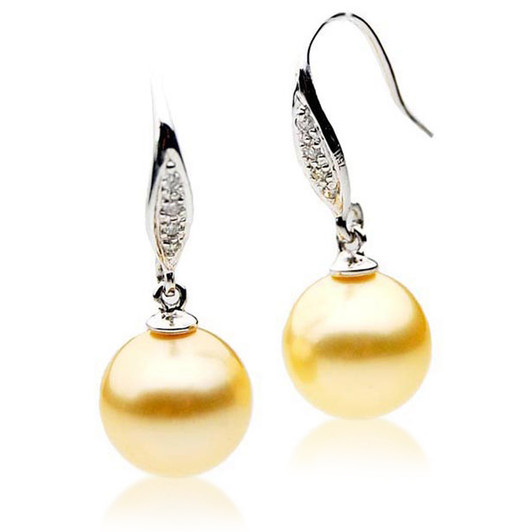GE033 (AAA 11mm Australian Golden South Sea Pearl Earrings Diamond)