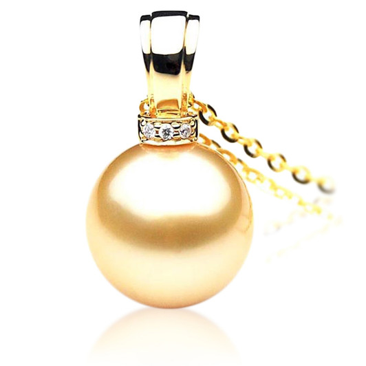 GP014 (AAA 11mm Australian Golden South Sea Pearl Pendant and diamonds Gold)