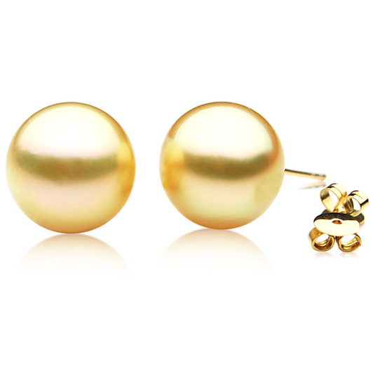 GE038 (AAA 12mm Australian Golden South Sea Pearl Earrings In Gold)