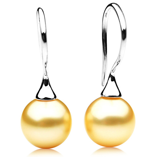 GE005 (AAA 11mm Australian Golden South Sea Pearl Earrings In 18K White Gold)