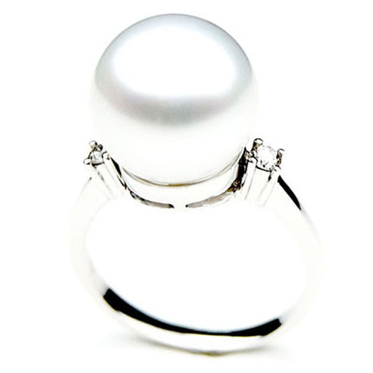 SR013 (AAA 11mm Australian south sea White pearl Diamond Ring 18k white gold)
