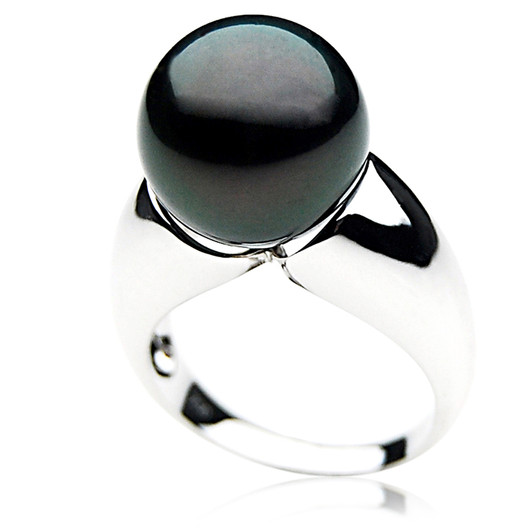 TR044 (AAA 13mm  Tahitian Black pearl ring 18k White Gold)
