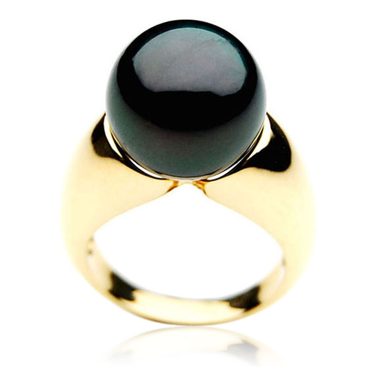 TR045 (AAA 13mm  Tahitian Black pearl ring in 18k Gold)