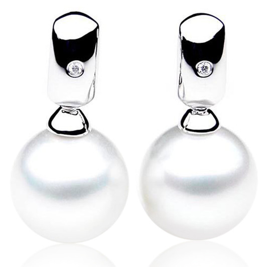 SE019  (AAA 11mm Australian South Sea Pearl  Earrings Diamonds White Gold)