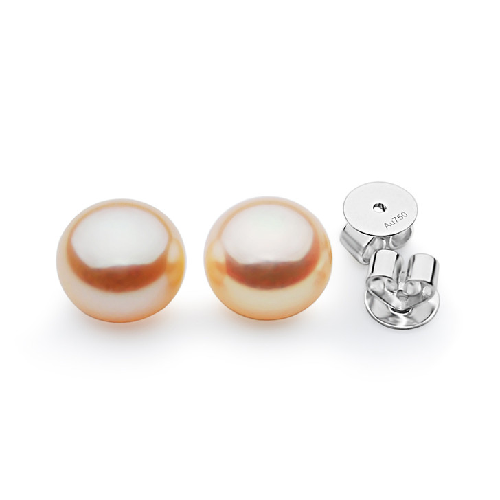 FEG0 ( AA+ 8 mm Pink Freshwater Cultured Pearl Earrings Set in 18k (750) White Gold )