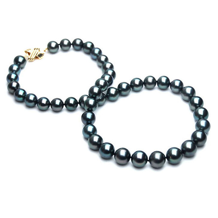 TN016 (AAA 10-12 mm Tahitian Black  Pearl Necklace 14k  gold clasp )