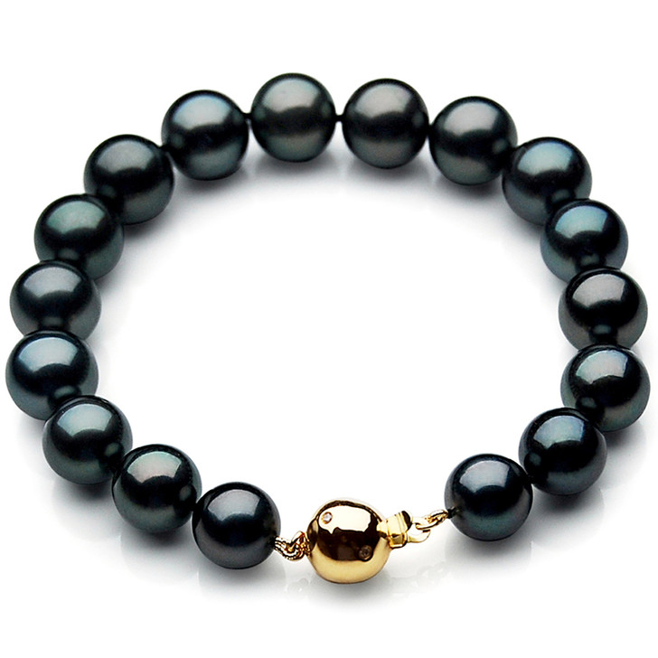 TB032 (AAA 11-13 mm Tahitian Black Pearl Bracelet gold Diamond clasp 21cm )