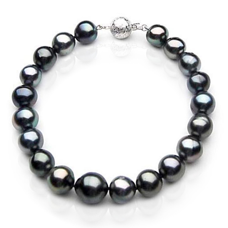 TB047 (AA 10-12 mm Tahitian Black Pearl Bracelet White gold clasp 21cm )