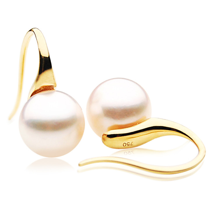 AE041 (AAA 7.5-8mm White Japanese Akoya Saltwater Pearl Earrings 18K Gold