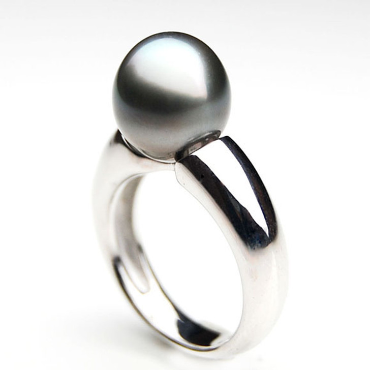 TR077 (AA 11mm Tahitian Grey  pearl Ring in Silver)