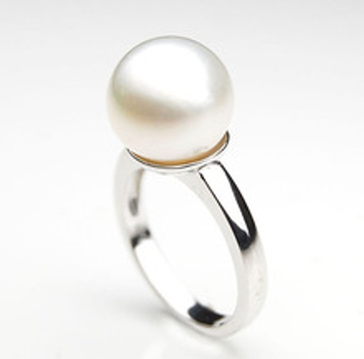 SR075 (AA 12mm Australian south sea White pearl Ring in Silver)