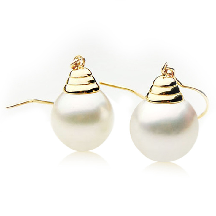 SE135 (AA +13mm Drop Australian South Sea Pearl Earrings in 18k Gold)