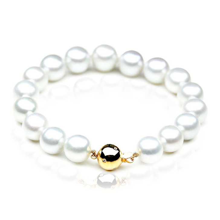 SB004 (AAA 9-11 mm Australian South Sea Pearl Bracelet  gold Diamond  Clasp