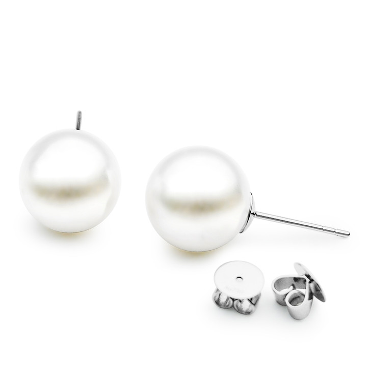 FE017 (AAA 11mm White Freshwater Cultured Pearl Earrings White Gold )