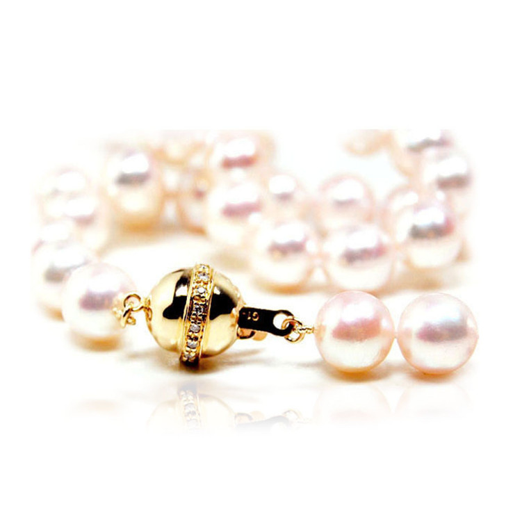 AN034 (AAA 8.5-9mm Japanese Akoya Saltwater Pearl Necklace  diamond clasp)