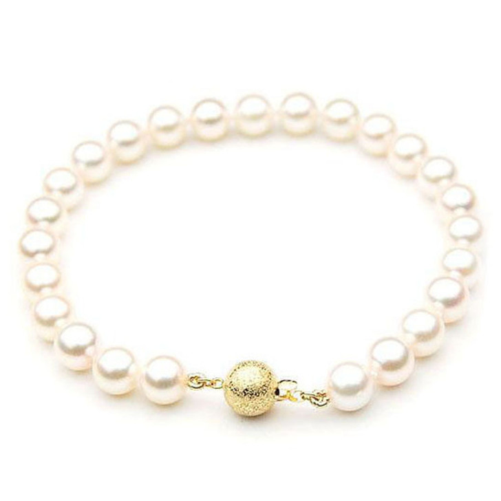 AB023-1 (AAA 8-8.5mm Japanese Akoya Saltwater Pearl Bracelet Yellow Gold clasp )