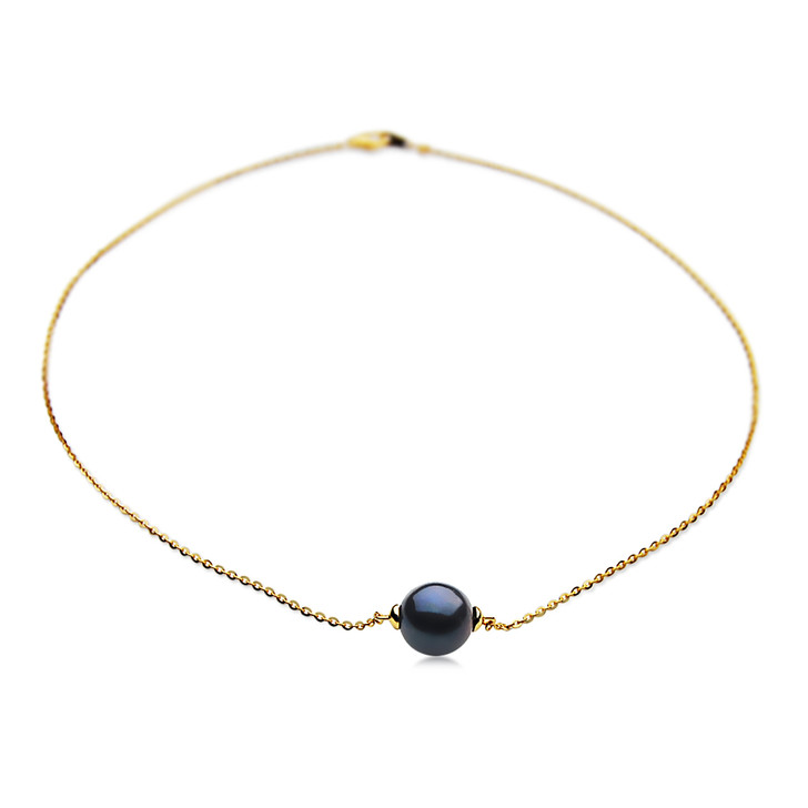 FN4 (AAA 12 mm Black Freshwater Pearl Necklace 18k Yellow Gold Plated on Italy Silver Chain)
