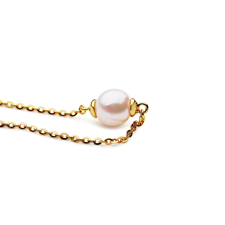 AN2 (AAA 8mm White Japanese Akoya Saltwater Pearl Necklace 18k Yellow Gold Plated On Italy Silver Chain)