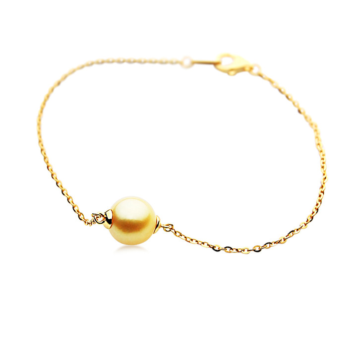 GSB2 (AAA 10 mm Australian Golden South Sea Pearl Set in 18k Yellow Gold Plated On Italy Silver Chain)