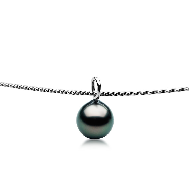 TN5 (AA+ 10mm Tahitian Black Pearl Pendant In18k (750) White Gold With White Gold Plated On Italy Silver Loop Necklace)