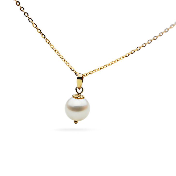 FP10C ( AAA 10mm White Freshwater Cultured Pearl Pendant in 18K Yellow Gold with free display chain )