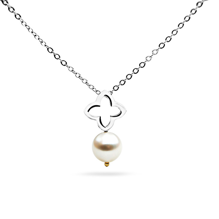 FP13C (AAA 10mm White Freshwater Cultured Pearl Pendant in Large Silver and 18K Yellow Gold Points )