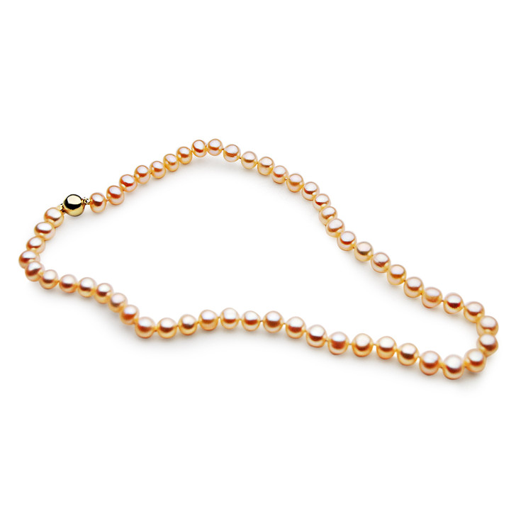 FN032 (AA+ 7 mm Pink Freshwater Cultured Pearl Necklace 14k Yellow Gold Clasp, 20" long)