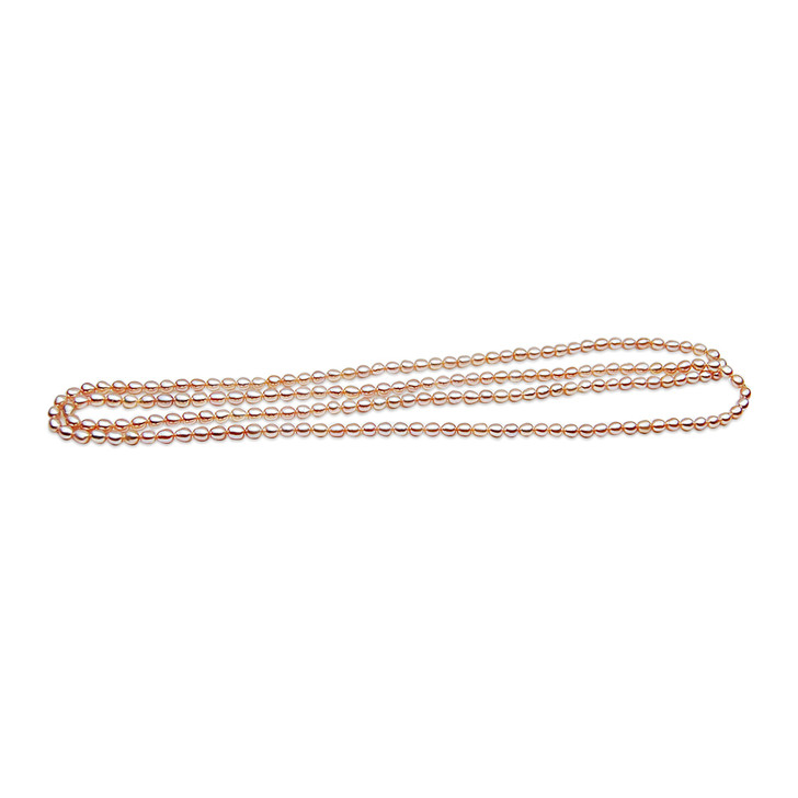 FN038 (Extra Long 5x4.5mm Pink Freshwater Cultured Pearl Necklace Without Clasp, 39" long )