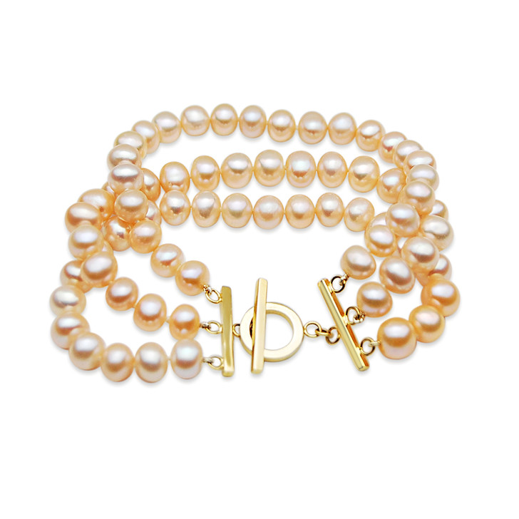 FB023 (AA+ 7-7.5 mm Multi-Strand Pink Freshwater Pearl Bracelet with 18K Gold Plated Silver Clasp )