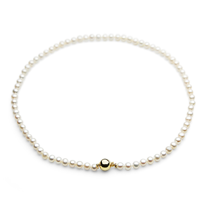 FN050 ( 5mm White Freshwater Cultured Pearl Necklace With Yellow Gold Clasp, 18" long )