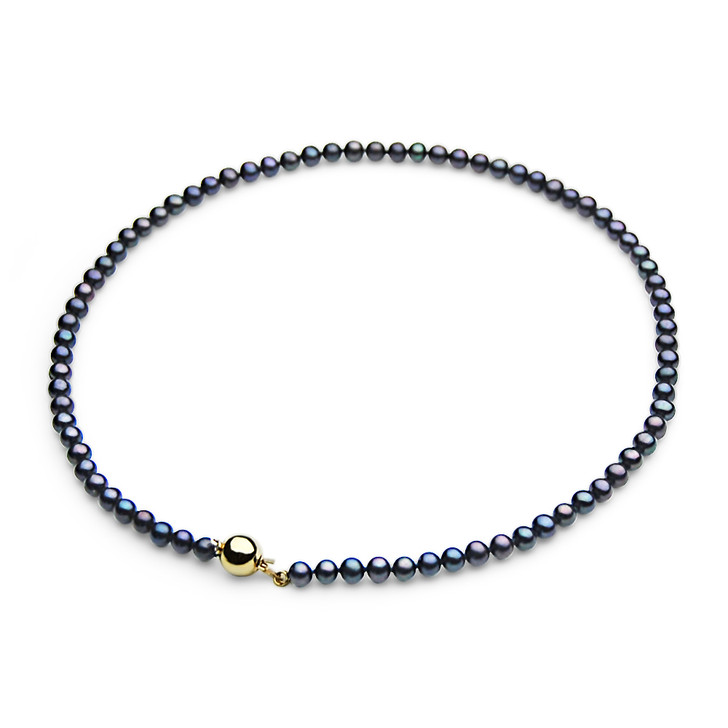 FN052 ( 5mm Black Freshwater Cultured Pearl Necklace With Yellow Gold Clasp, 18" long )