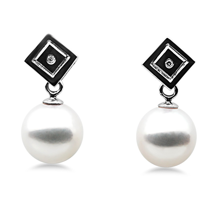 AE080 ( AAA 9mm White Japanese Akoya Saltwater Pearl Earrings In 18K White Gold )